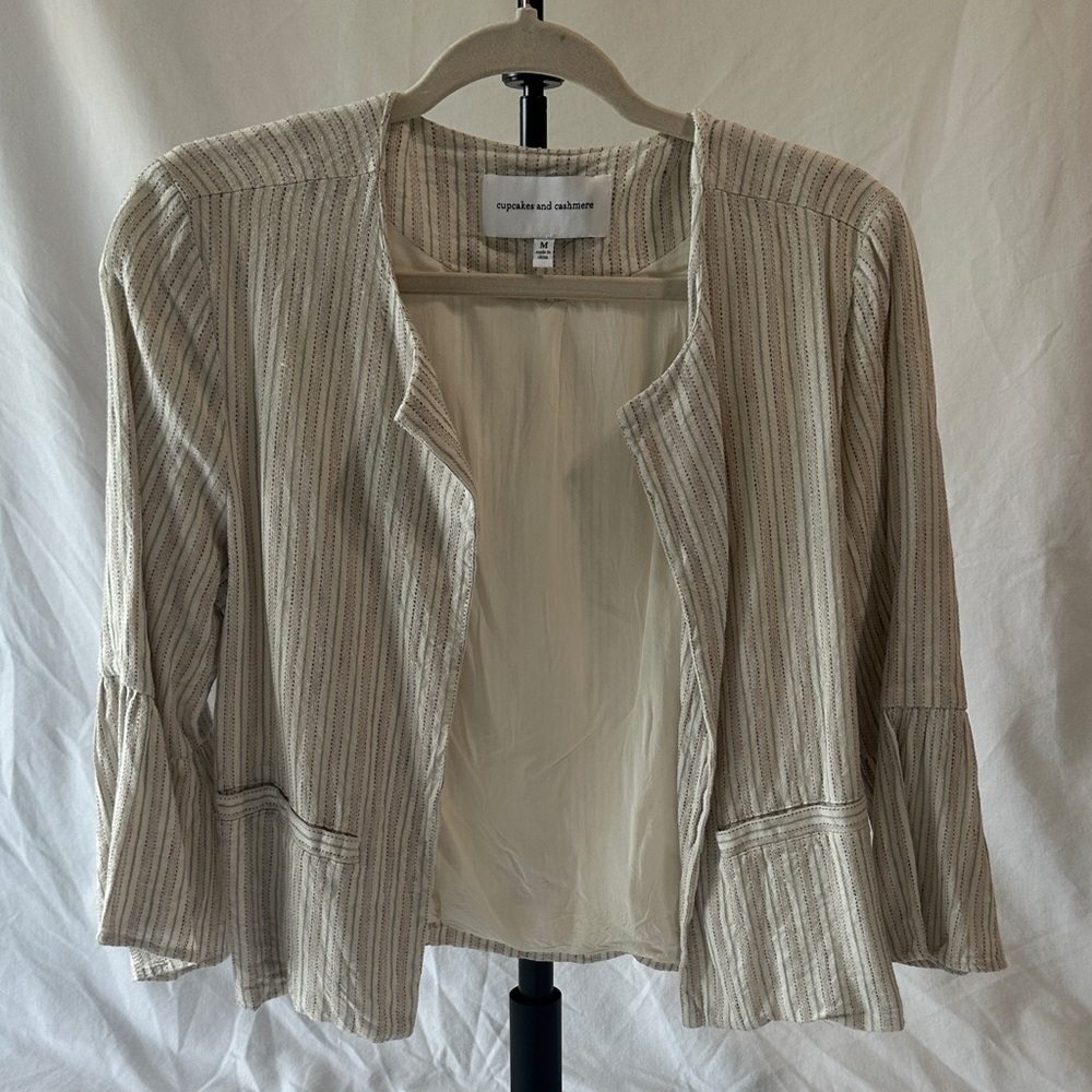 cupcakes & cashmere Beige Striped Blazer